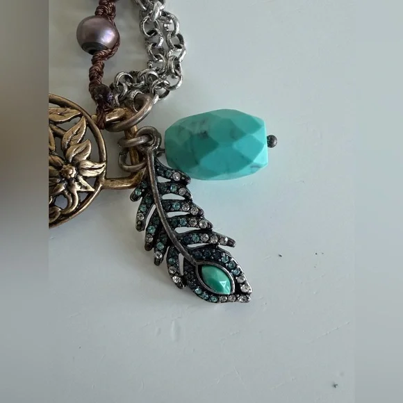 Lucky Brand Charm Bracelet – Silver Feather, Turquoise & Rhinestones - Picture 4 of 5